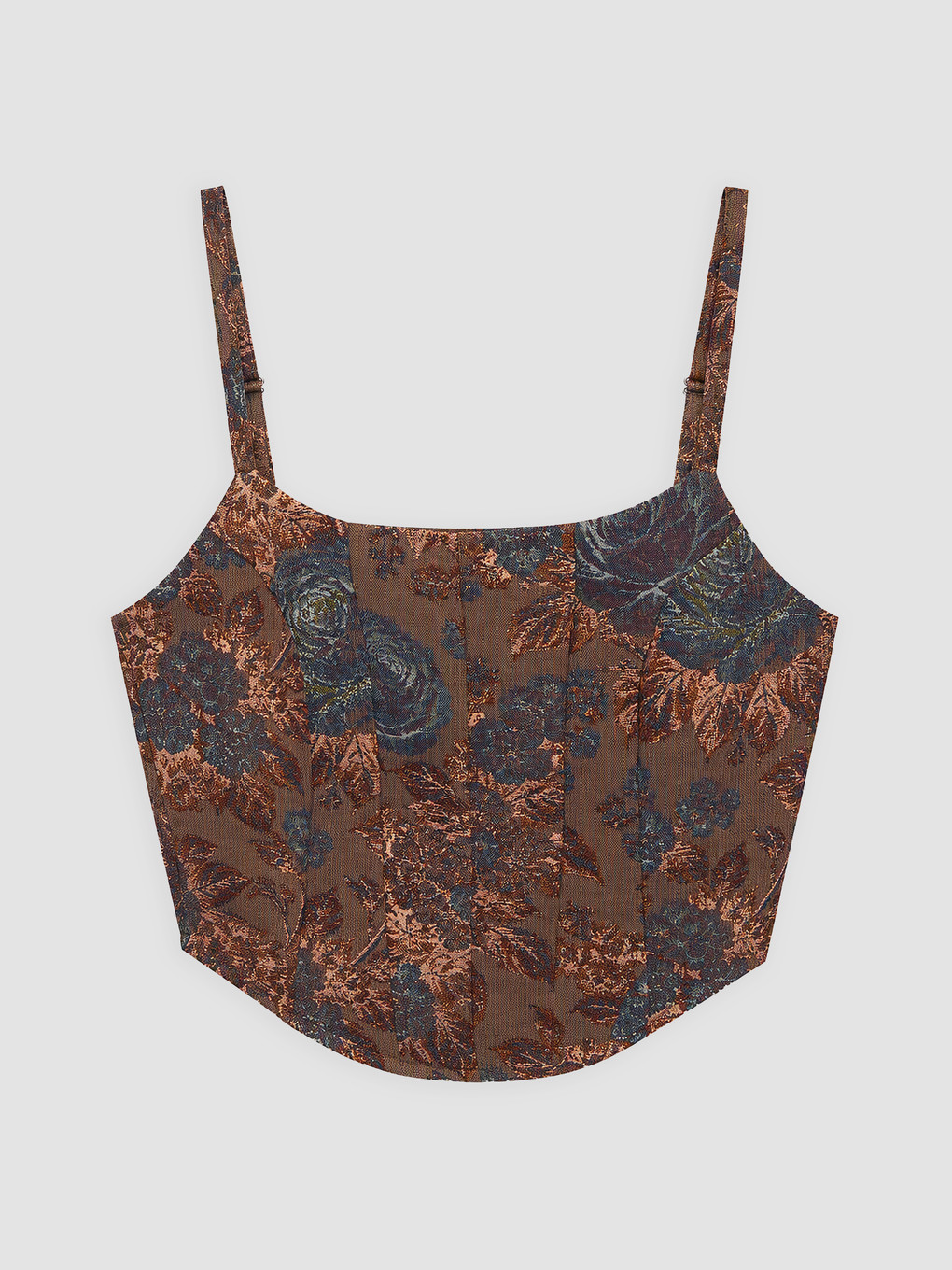 Kahverengi Çiçekli Crop Korse Bluz
