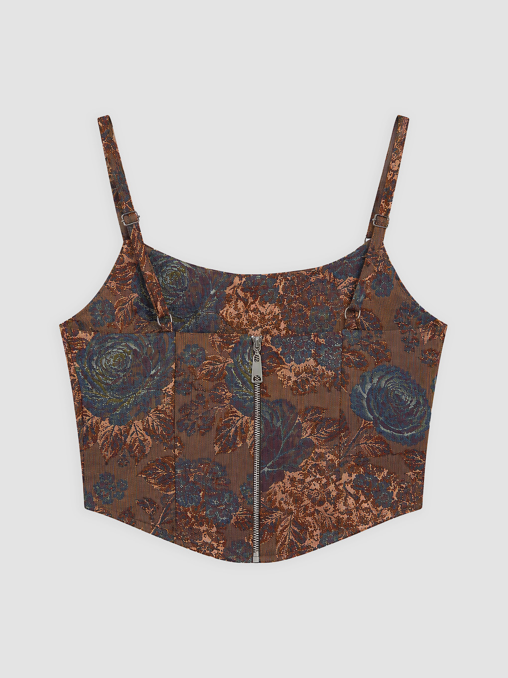 Kahverengi Çiçekli Crop Korse Bluz-1