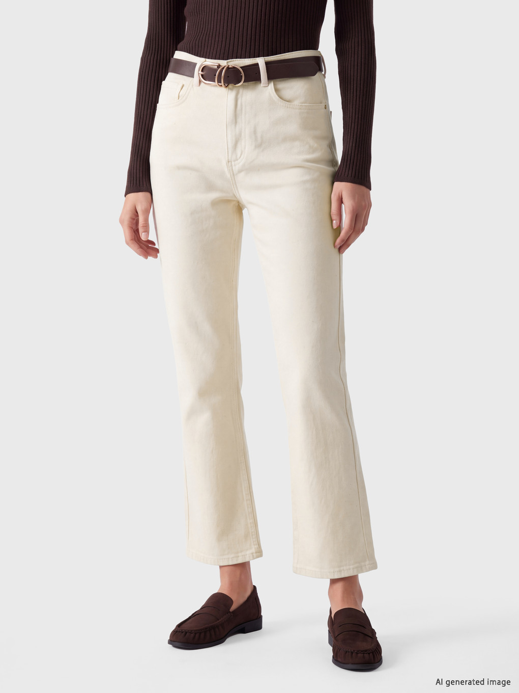 Ekru Kemerli Flare Jean-1