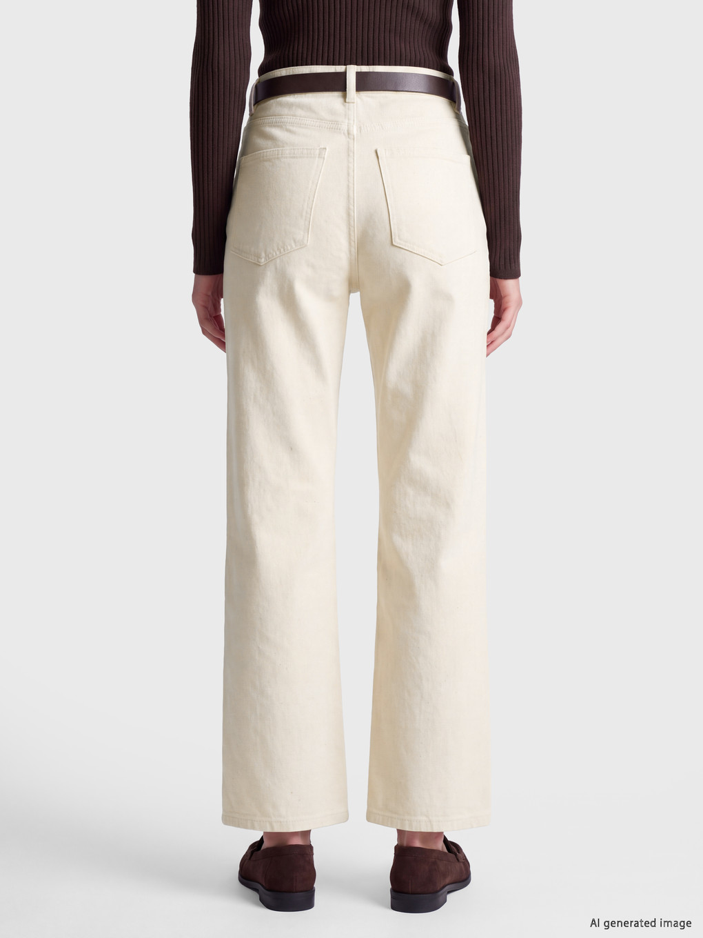 Ekru Kemerli Flare Jean-3