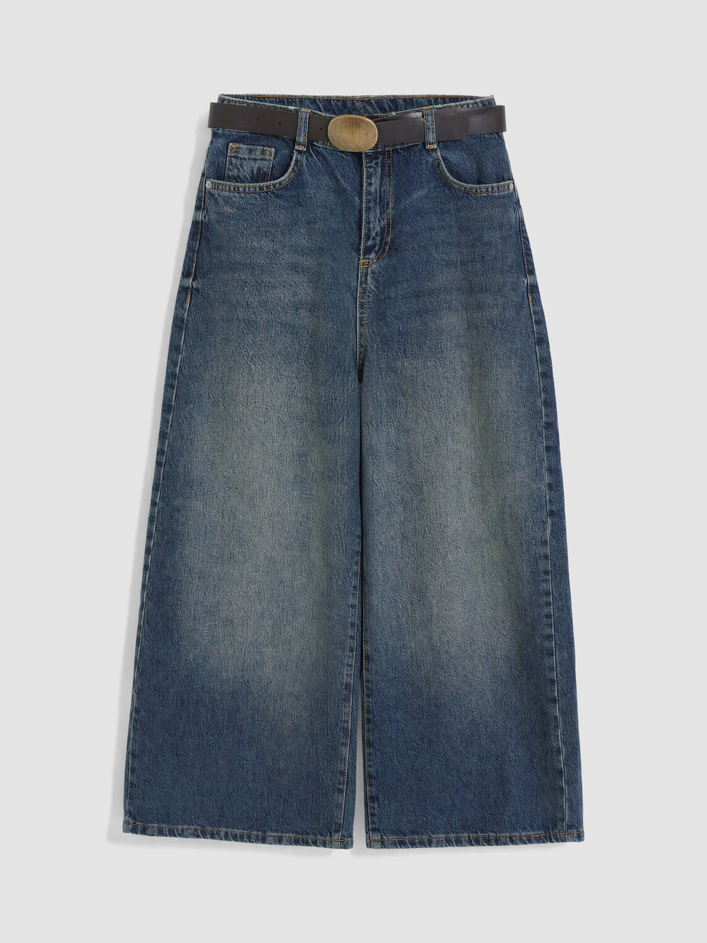 Mavi Wideleg Kız Çocuk Kemerli Jean Pantolon