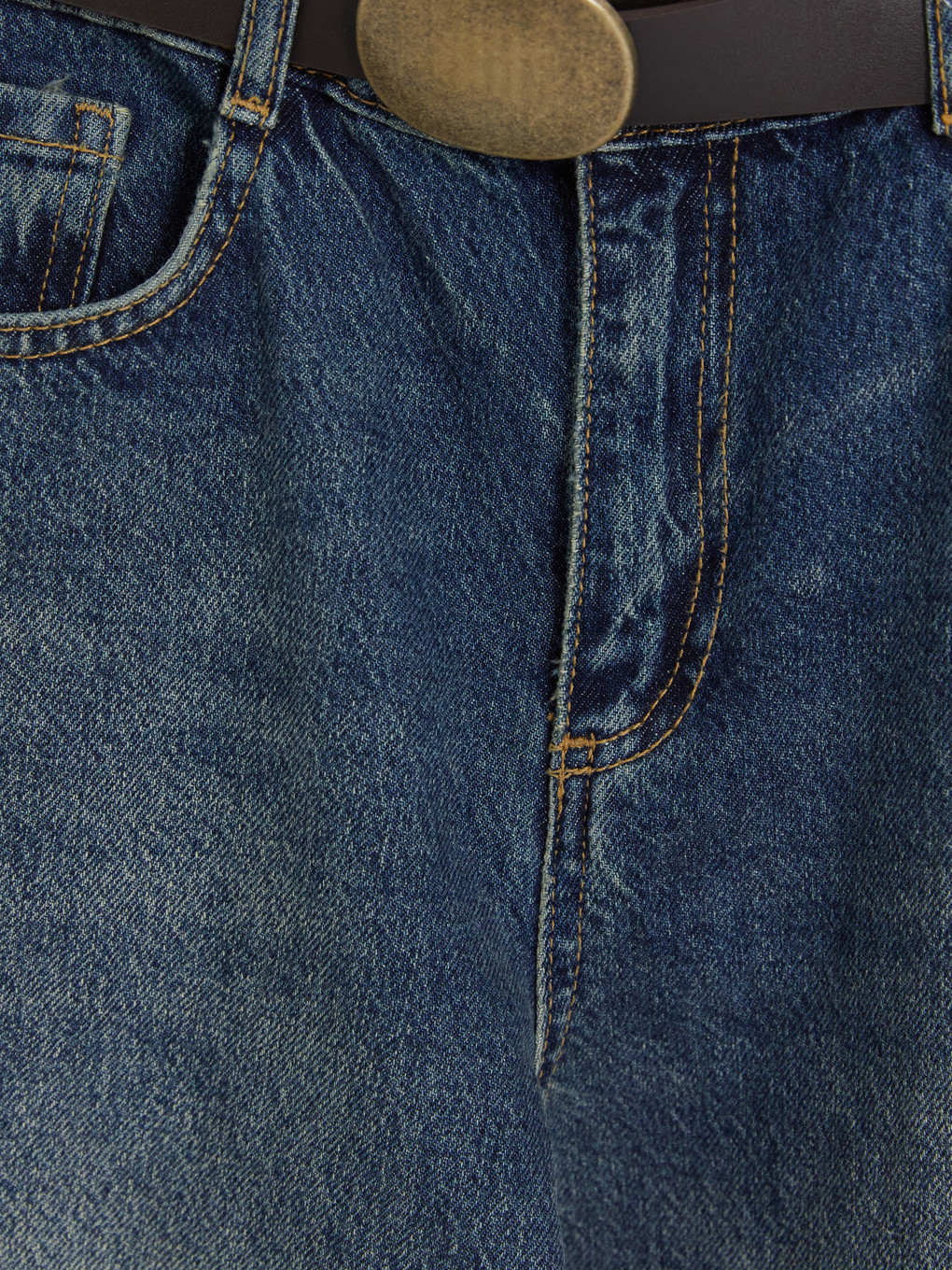 Mavi Wideleg Kız Çocuk Kemerli Jean Pantolon-1