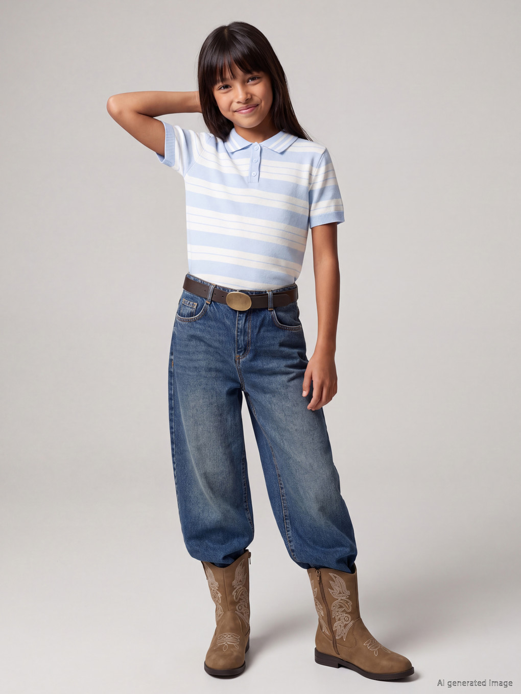 Wideleg Girls' Belted Jeans-1