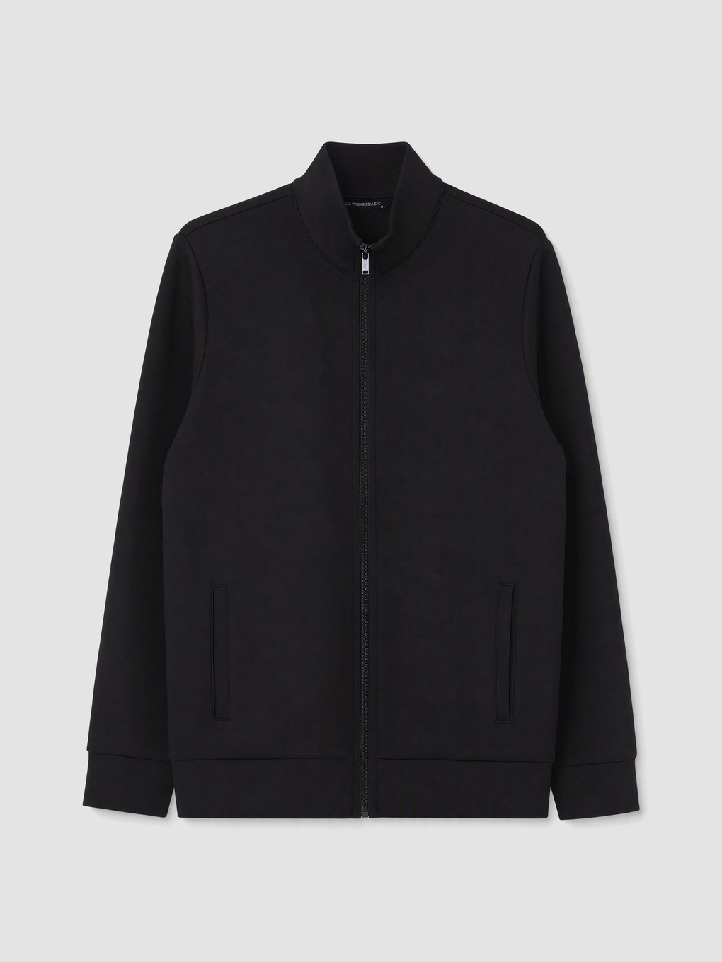 Siyah Dik Yaka Fermuarlı Sweatshirt