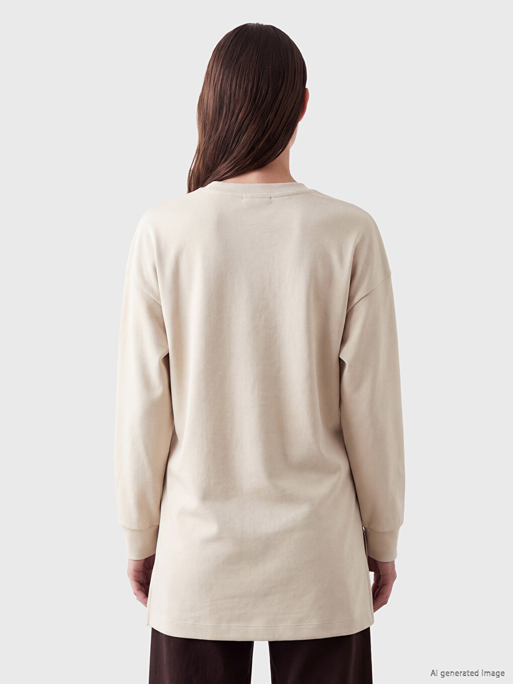 Bej Baskılı Oversize Kadın Sweatshirt Tunik-3