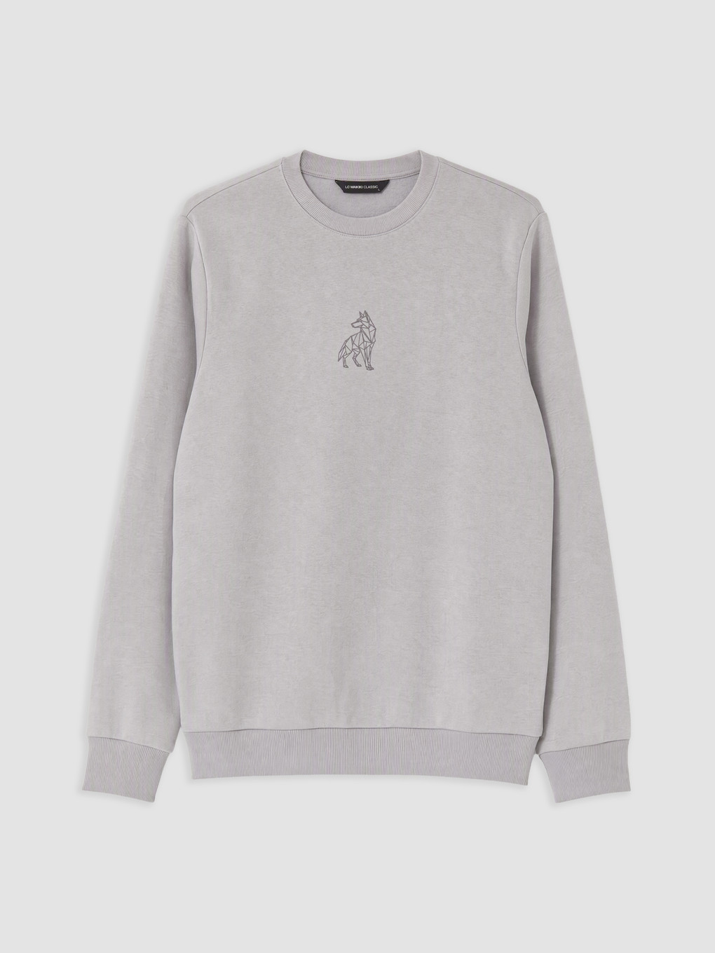 Gri Bisiklet Yaka Nakışlı Sweatshirt