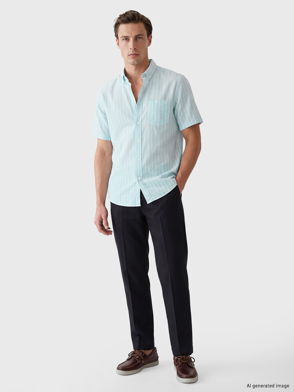 Turkuaz Regular Fit Çizgili Erkek Gömlek-1