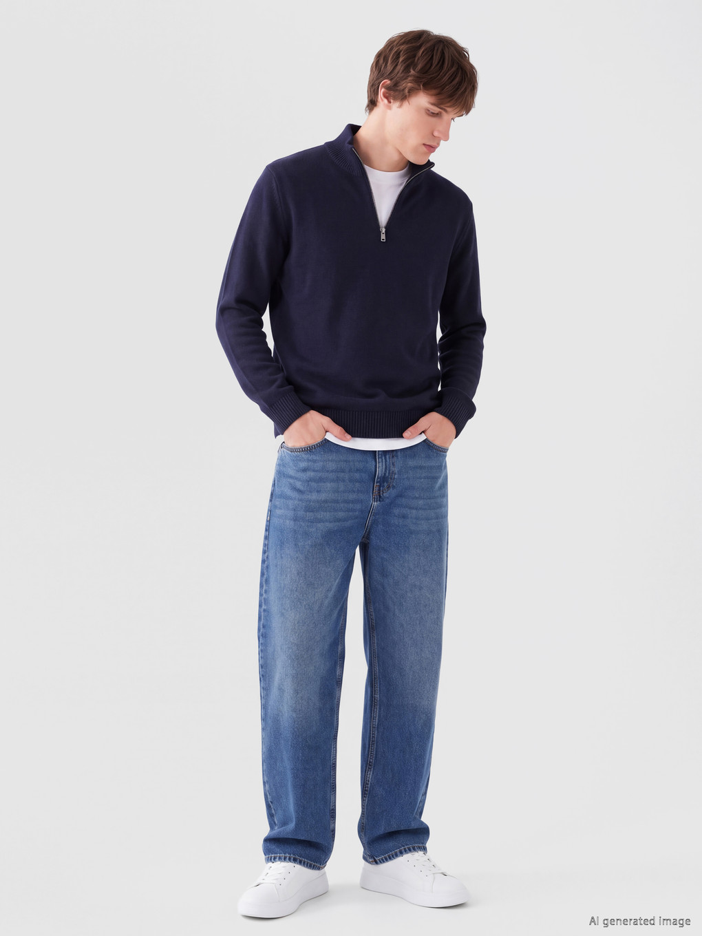 Zippered Stand Collar Men's Sweater-1