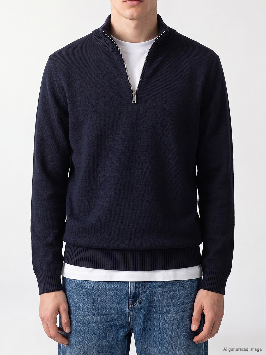 Zippered Stand Collar Men's Sweater-2