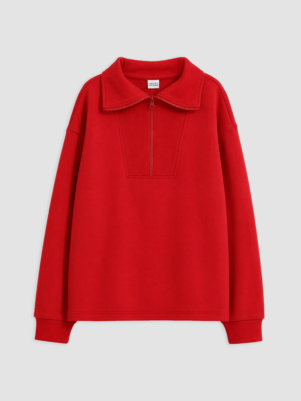 Kırmızı Polo Yaka Kız Çocuk Kalın Sweatshirt