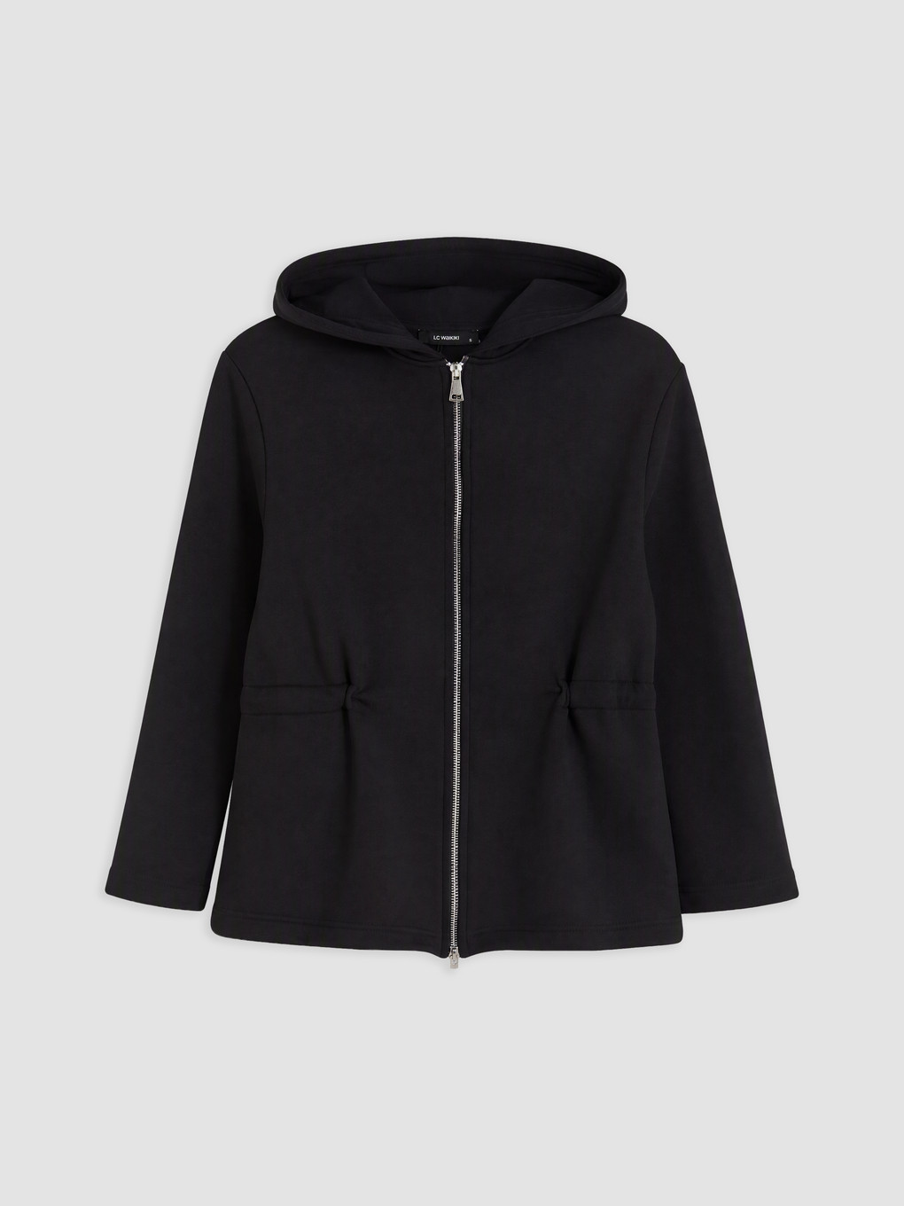 Siyah Kapüşonlu Kadın Fermuarlı Sweatshirt-8