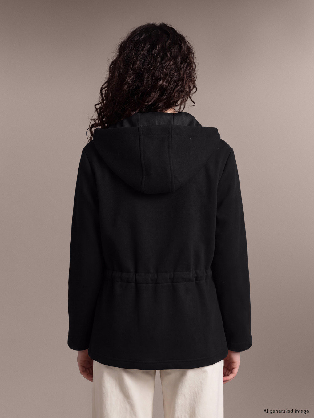 Siyah Kapüşonlu Kadın Fermuarlı Sweatshirt-3