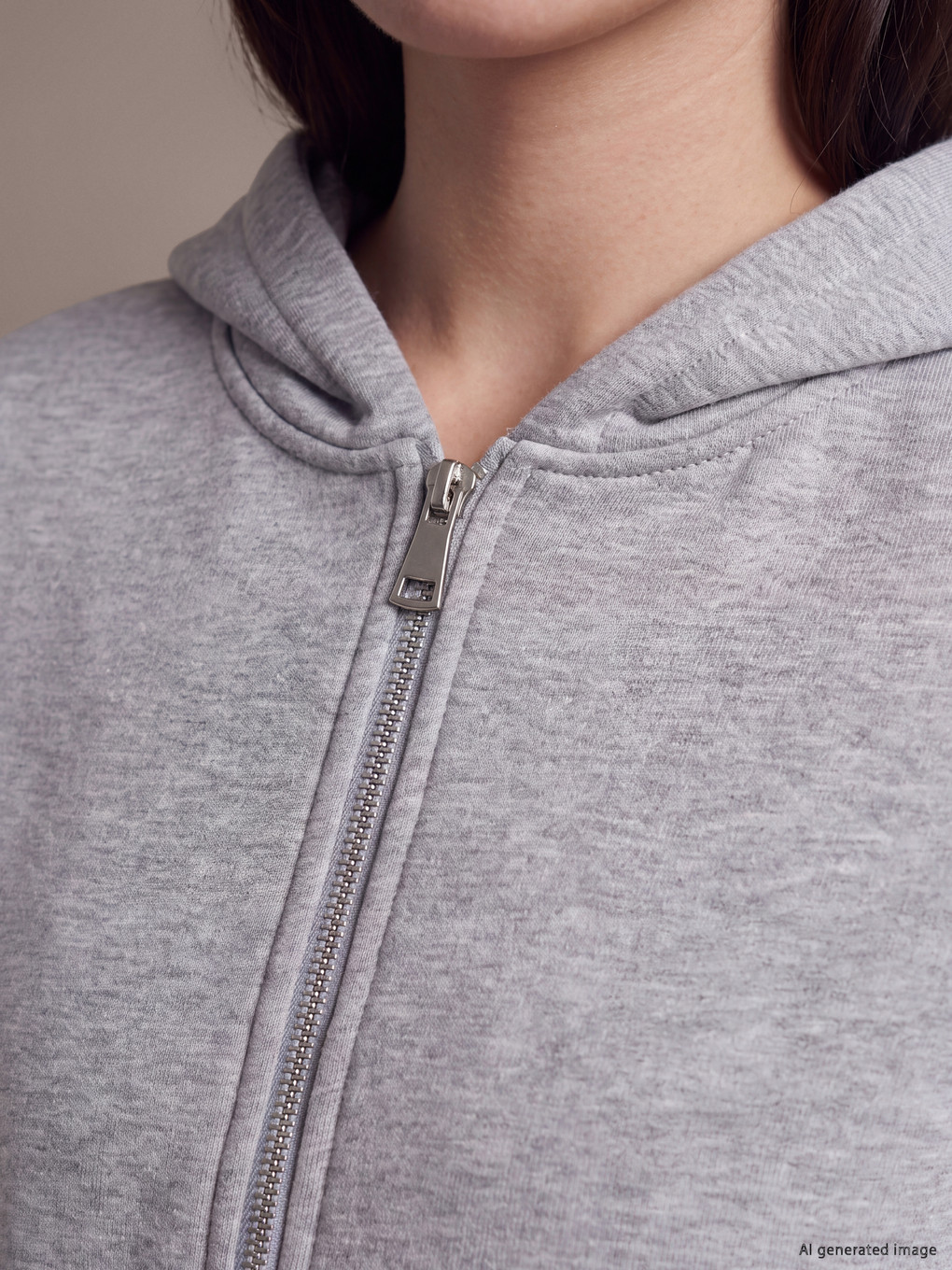 Gri Kapüşonlu Kadın Fermuarlı Sweatshirt-6