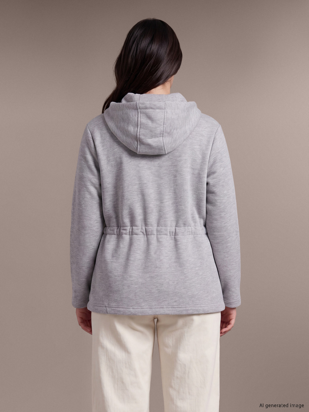 Gri Kapüşonlu Kadın Fermuarlı Sweatshirt-7