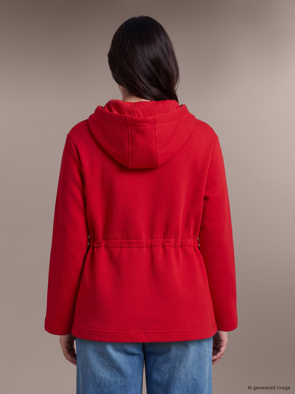 Kırmızı Kapüşonlu Kadın Fermuarlı Sweatshirt-7