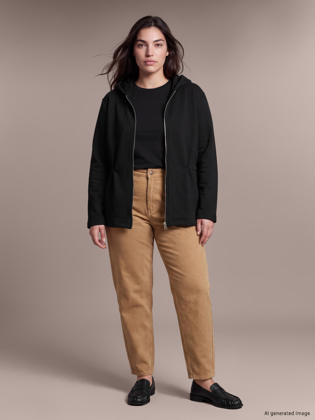 Siyah Kapüşonlu Kadın Fermuarlı Sweatshirt-5