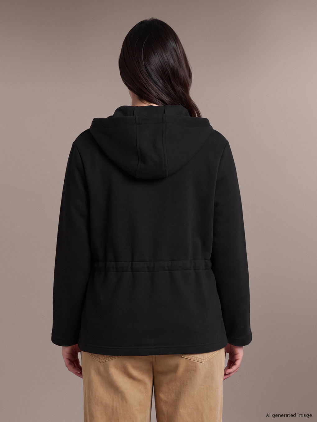 Siyah Kapüşonlu Kadın Fermuarlı Sweatshirt-7