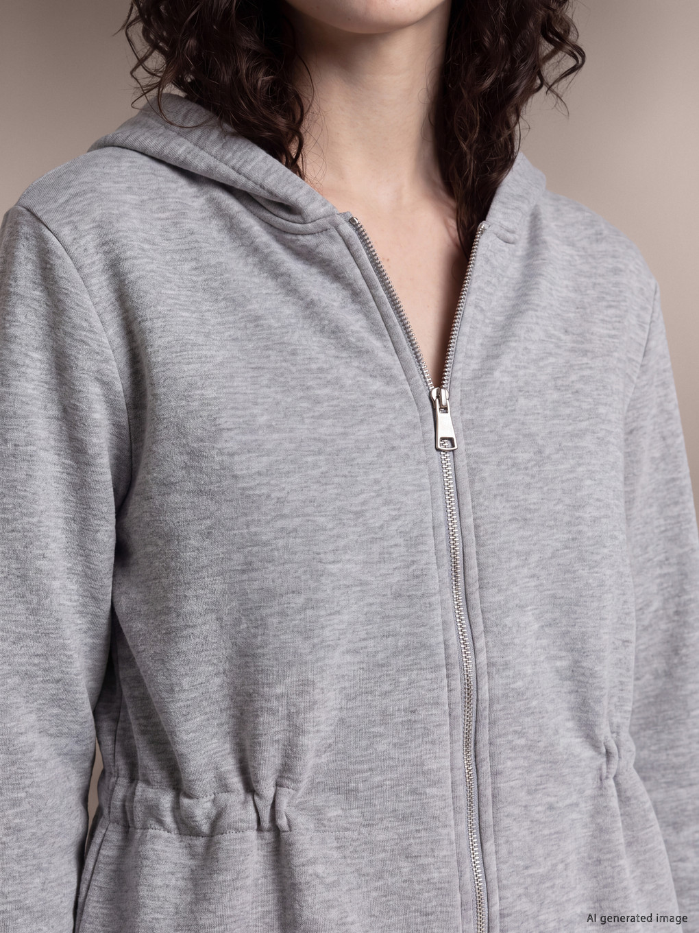 Gri Kapüşonlu Kadın Fermuarlı Sweatshirt-2