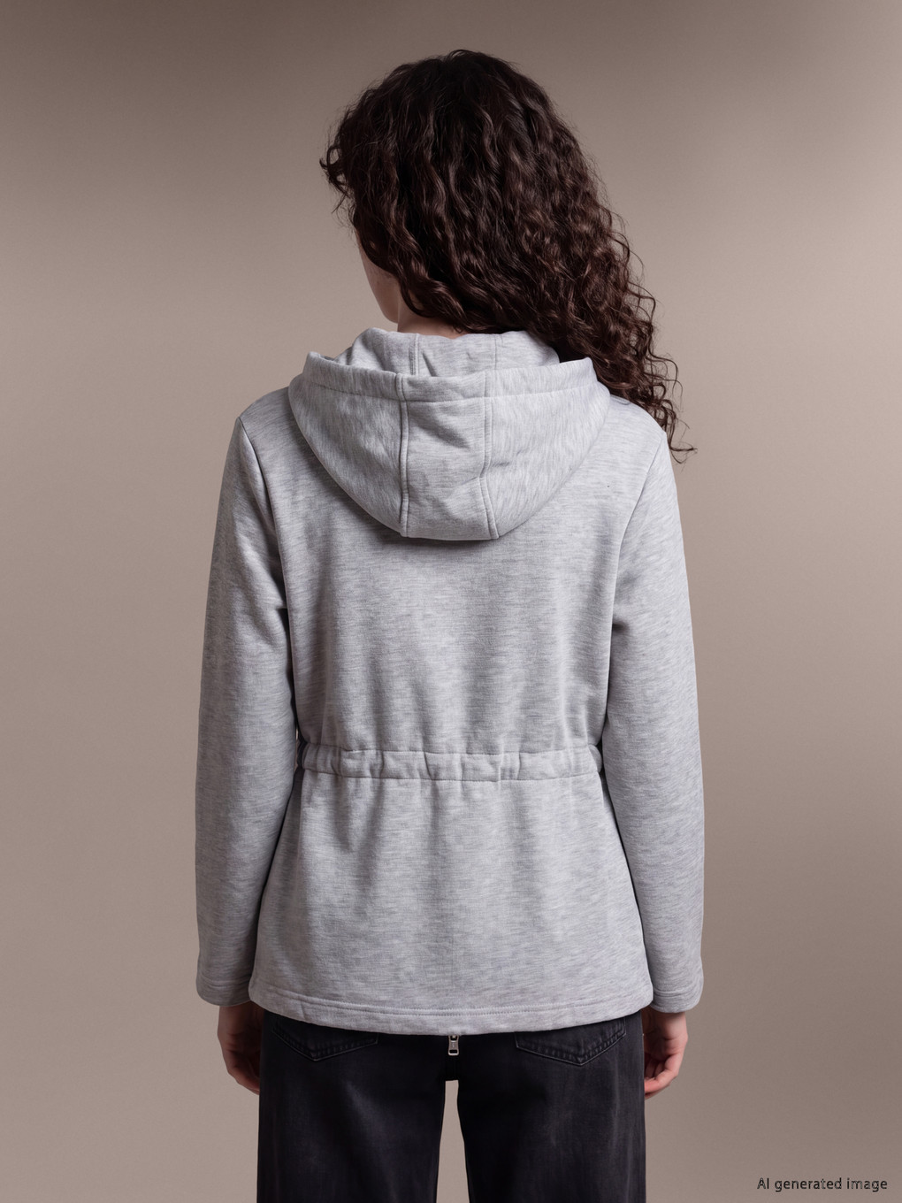 Gri Kapüşonlu Kadın Fermuarlı Sweatshirt-3