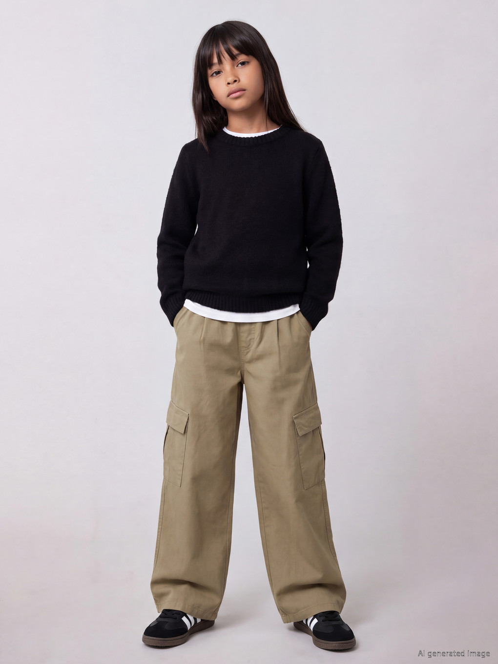 Teenage Girl Khaki Cargo Trousers-2