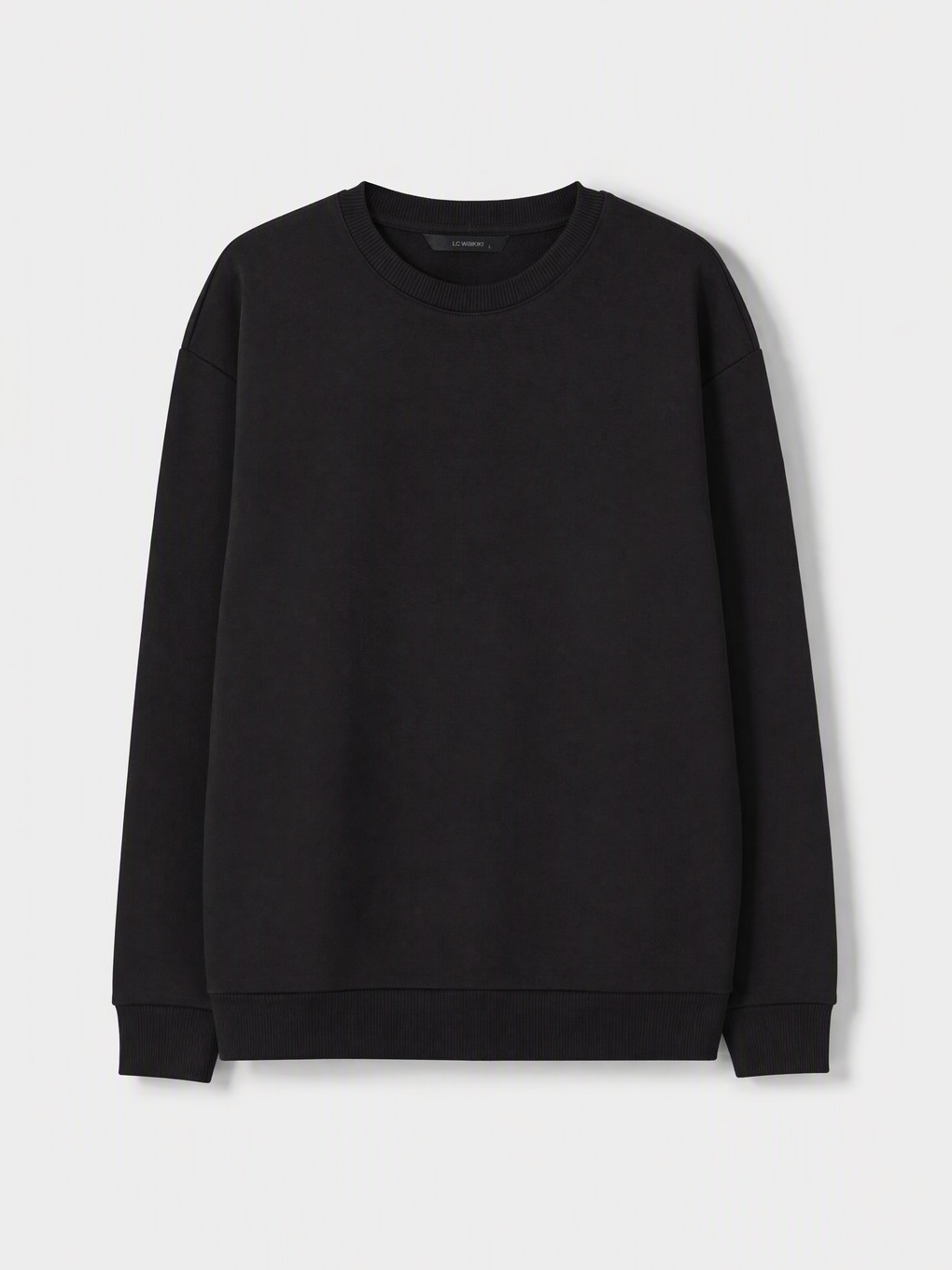 Siyah Bisiklet Yaka Erkek Kalın Sweatshirt