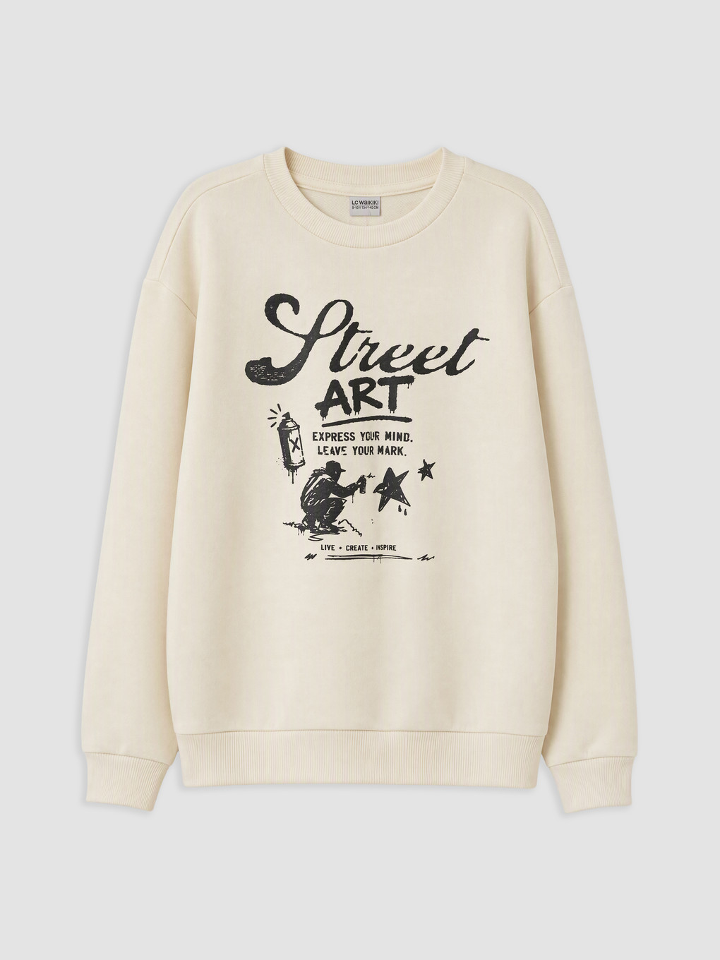 Bej Baskılı Erkek Çocuk Sweatshirt