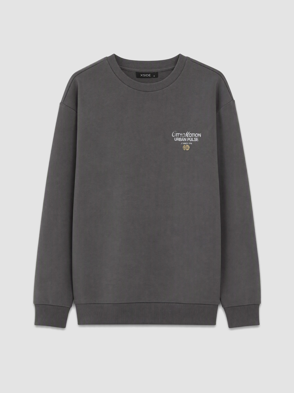 Antrasit Bisiklet Yaka Baskılı Erkek Sweatshirt