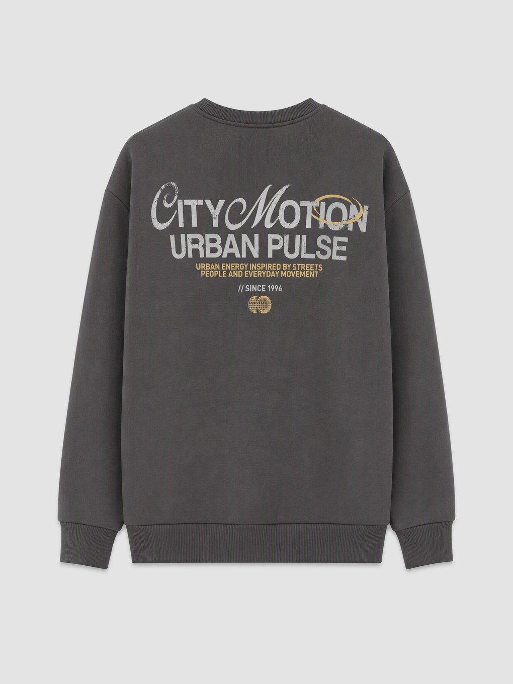 Antrasit Bisiklet Yaka Baskılı Erkek Sweatshirt-1