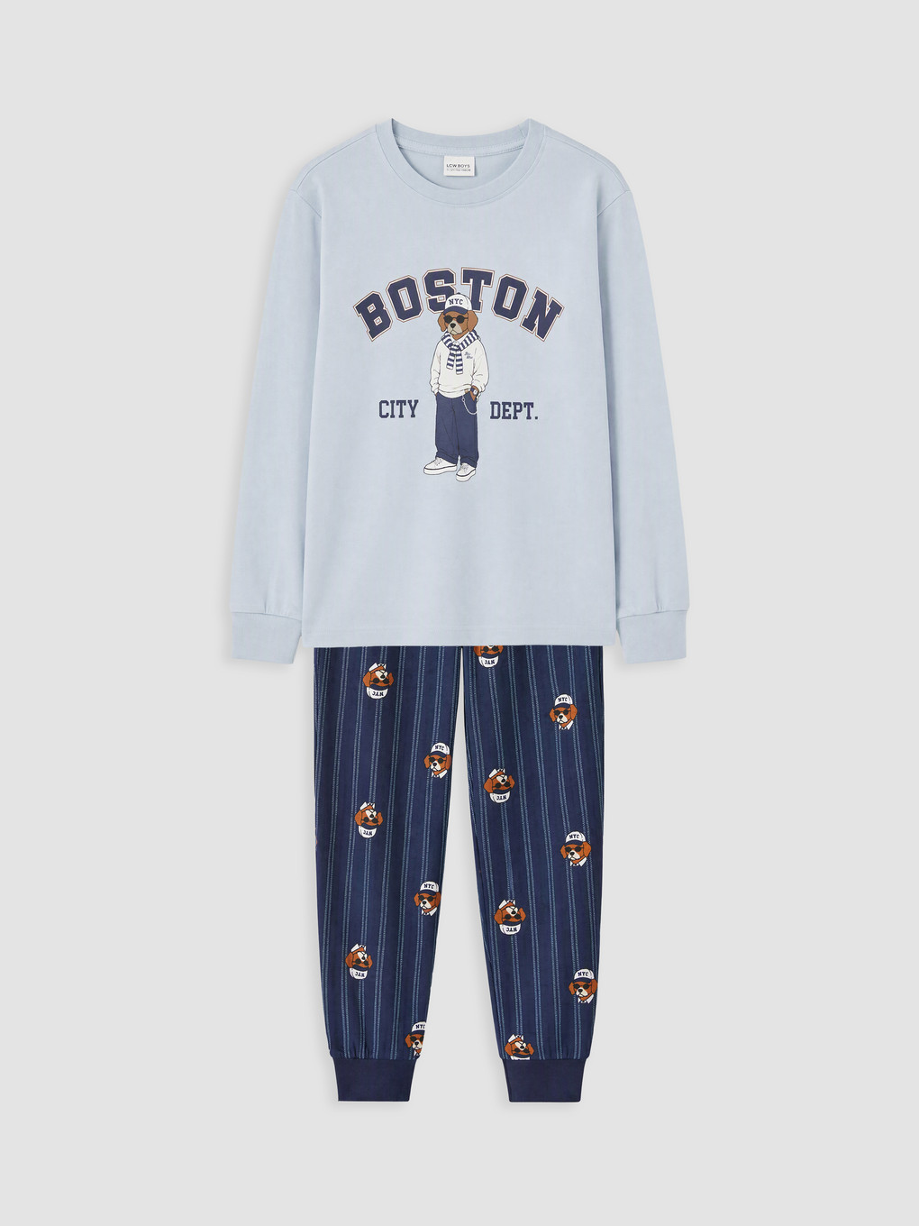 Mavi Bisiklet Yaka Erkek Çocuk Pijama Takımı