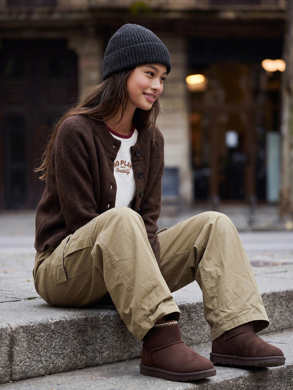 Teenage Girl Brown Cardigan-1