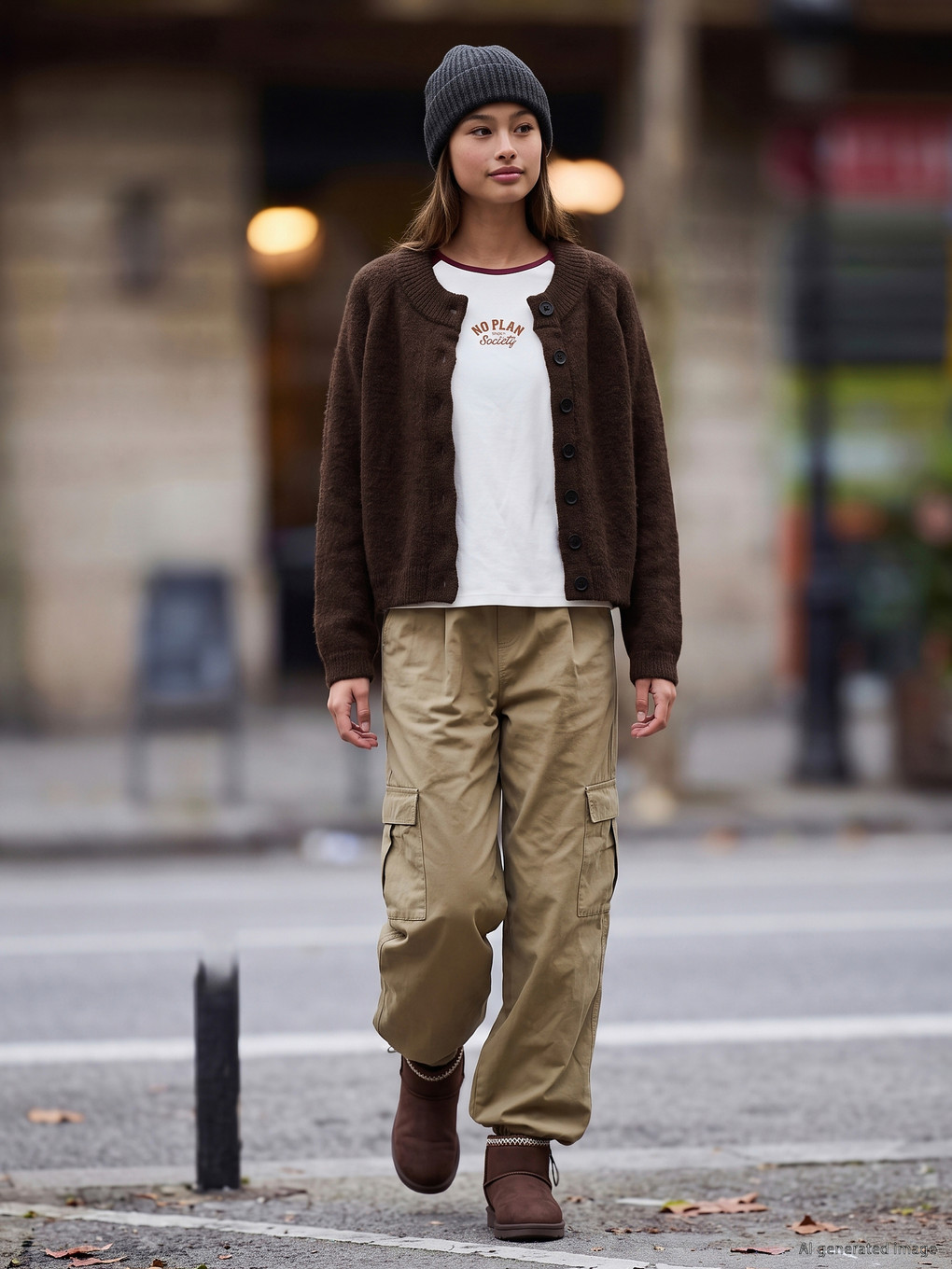Teenage Girl Brown Cardigan-2