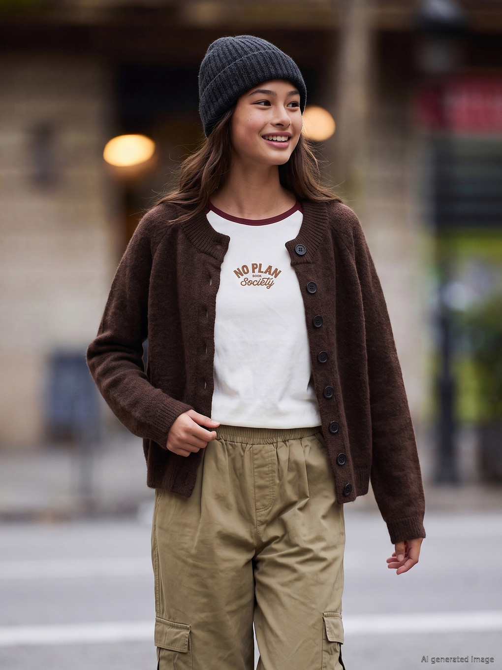 Teenage Girl Brown Cardigan