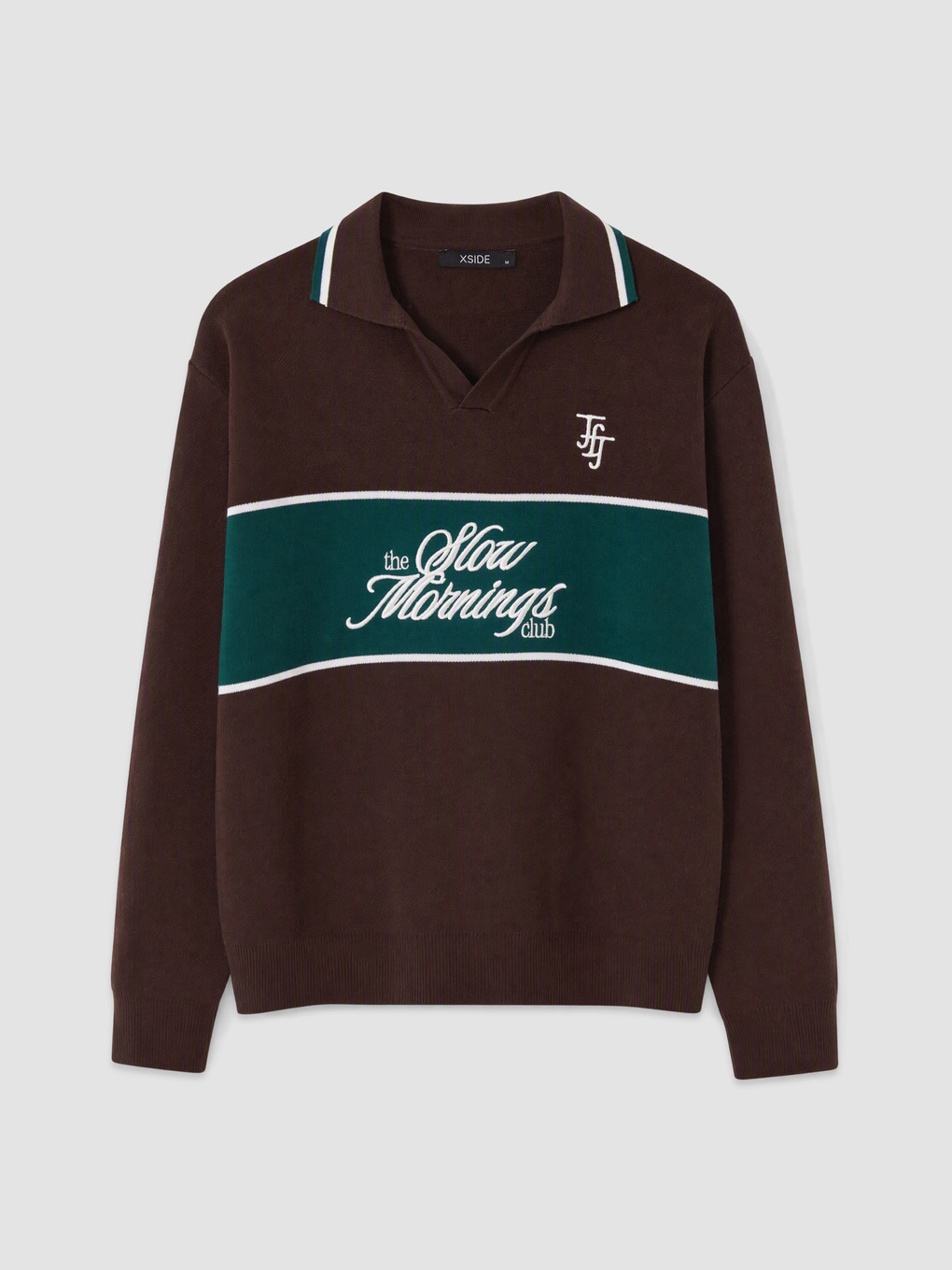 Kahverengi Polo Yaka Nakışlı Erkek Tişört-4