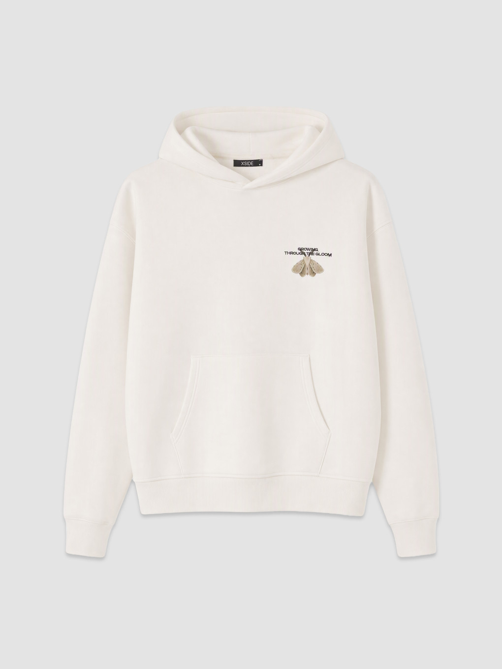 Beyaz Nakışlı Erkek Hoodie-4