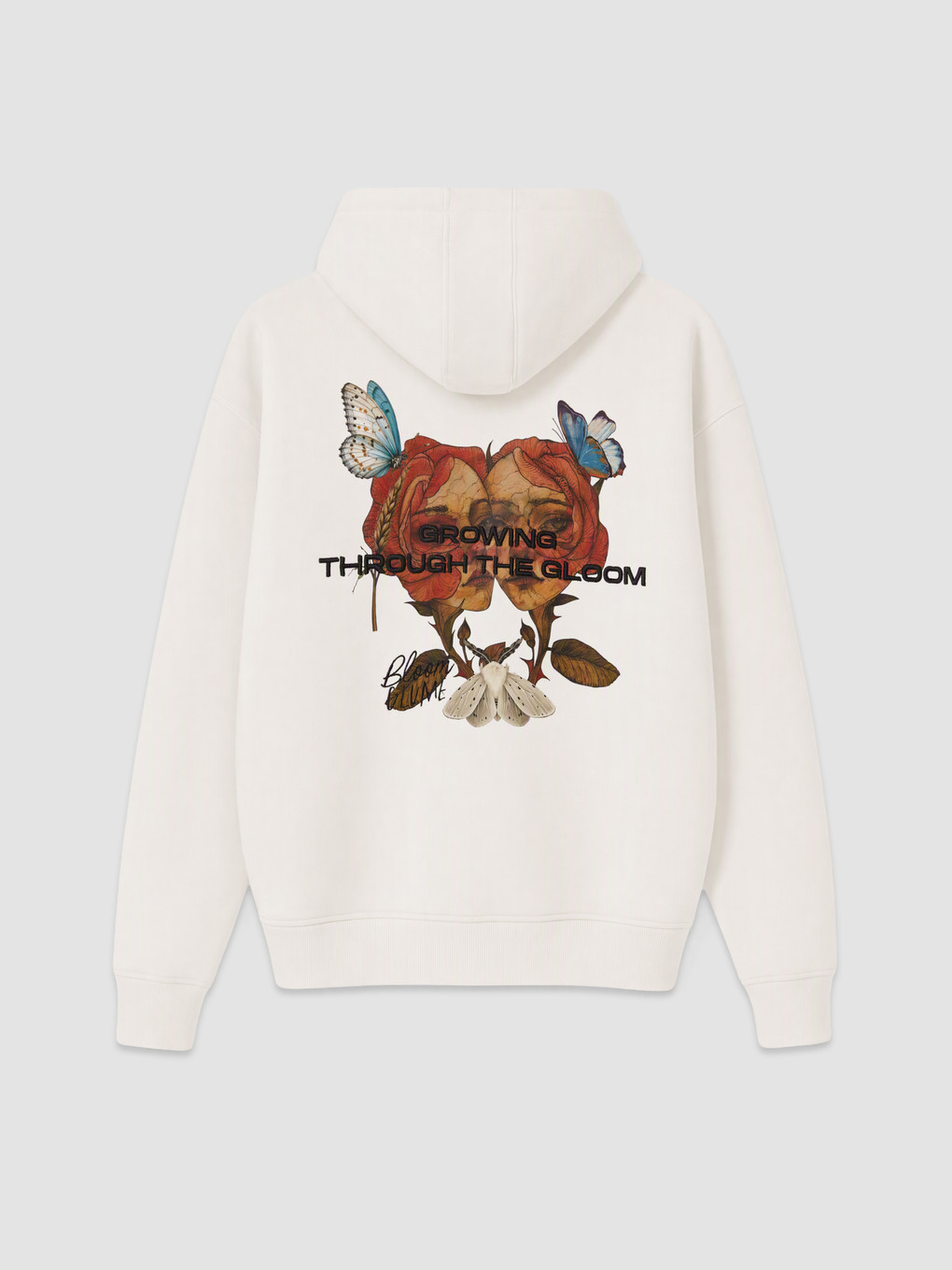 Beyaz Nakışlı Erkek Hoodie-5