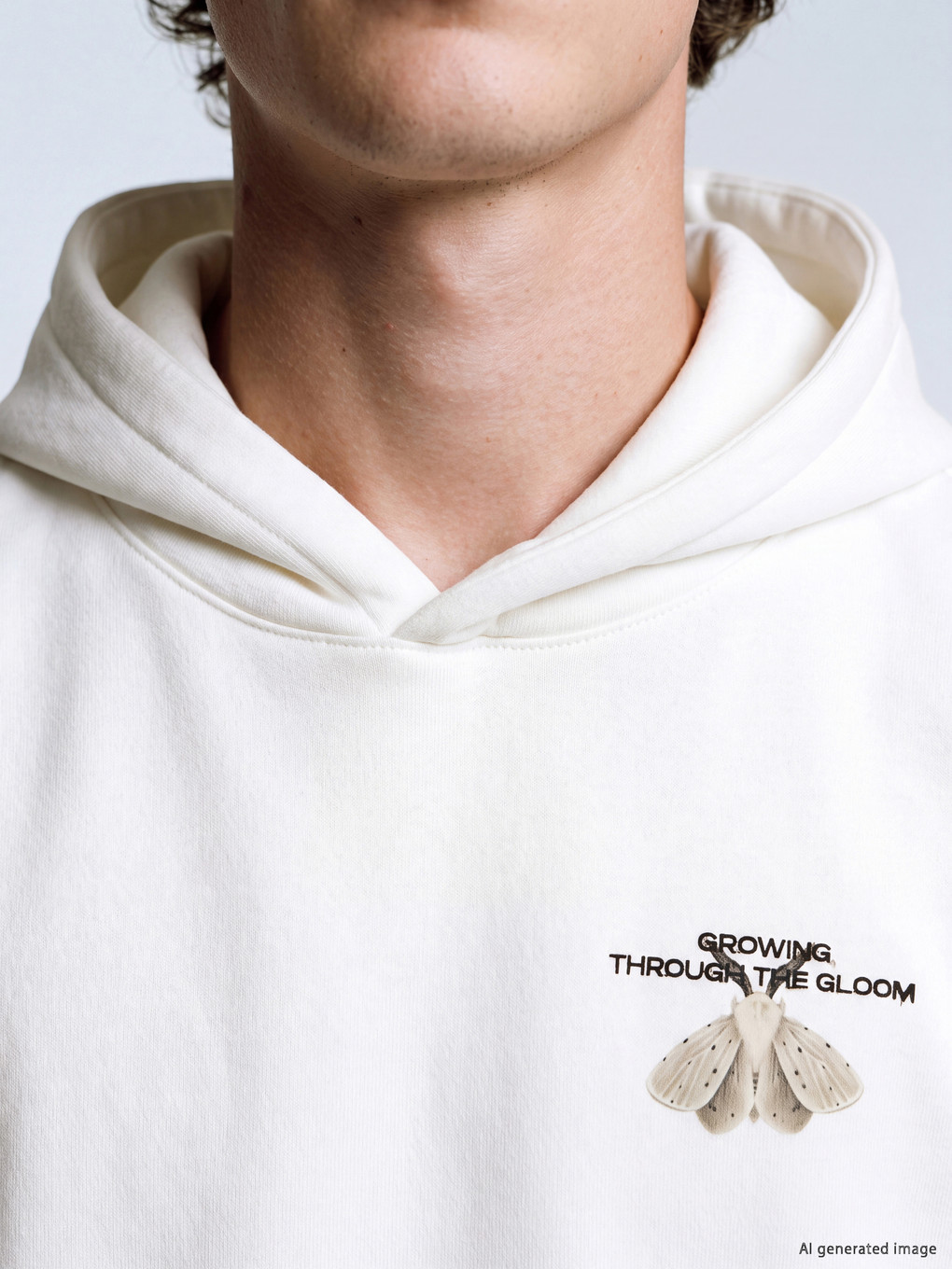 Beyaz Nakışlı Erkek Hoodie-2