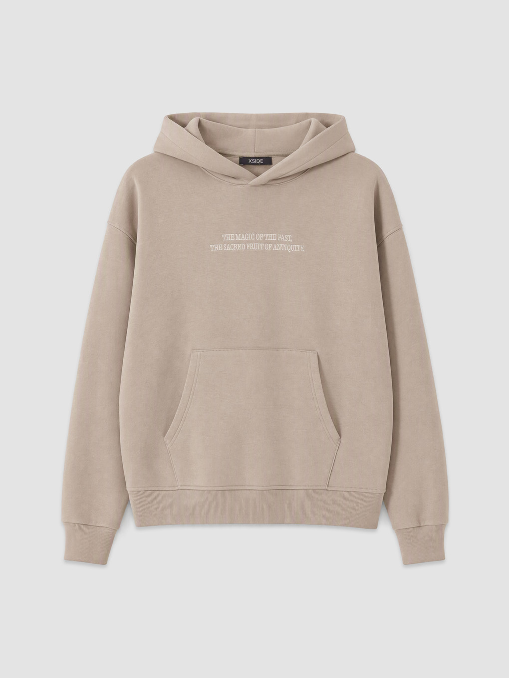 Bej Yazı Nakışlı Erkek Hoodie-4