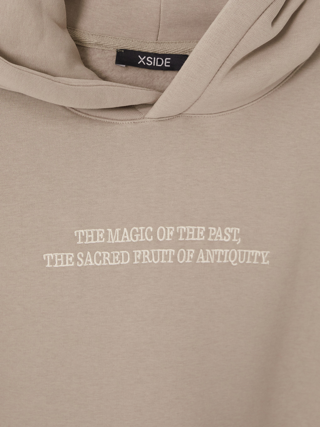 Bej Yazı Nakışlı Erkek Hoodie-6