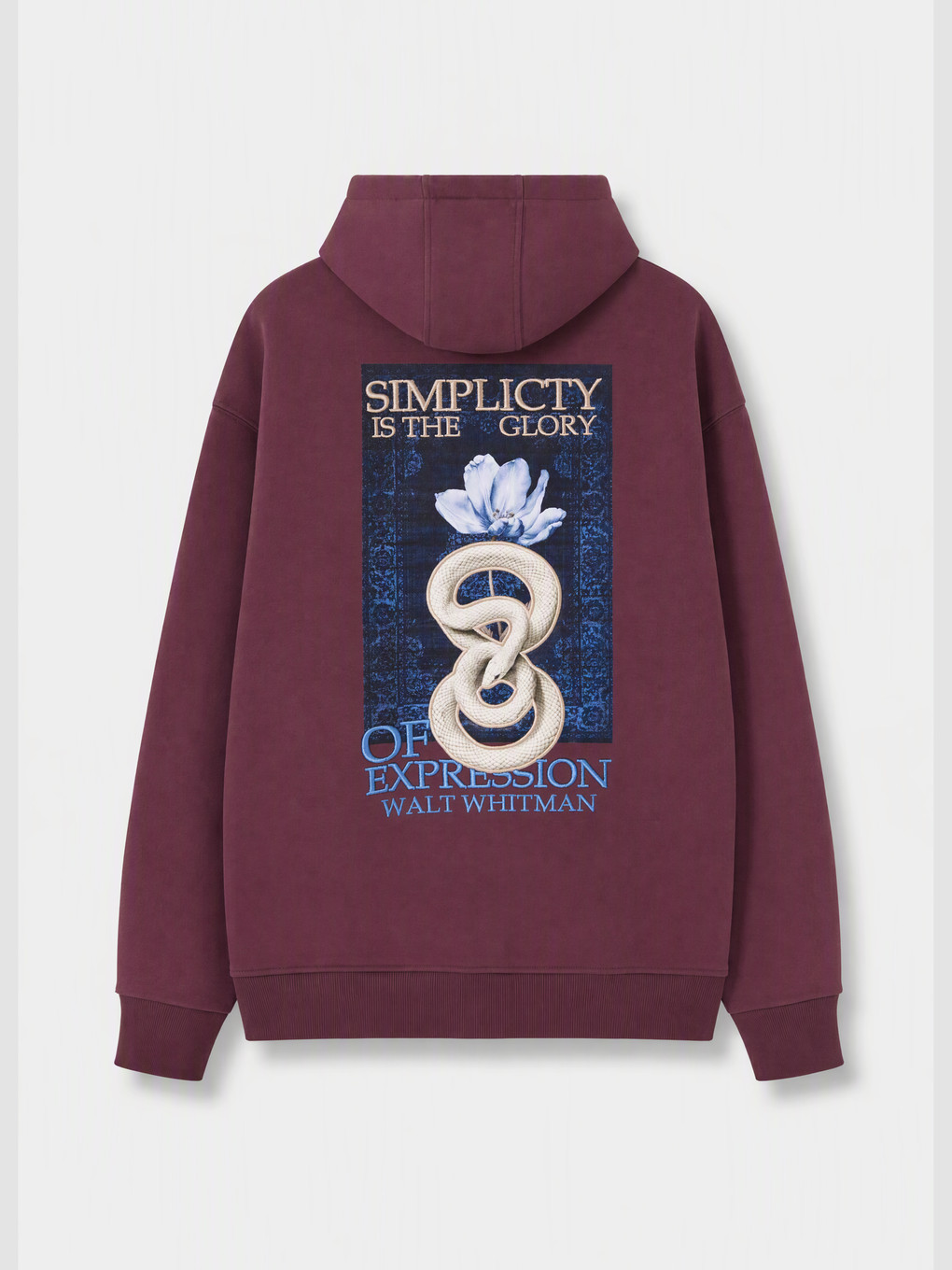 Bordo Nakışlı Erkek Hoodie-5