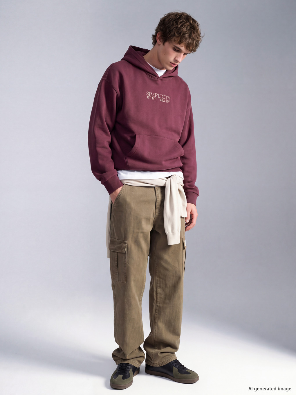 Bordo Nakışlı Erkek Hoodie-1