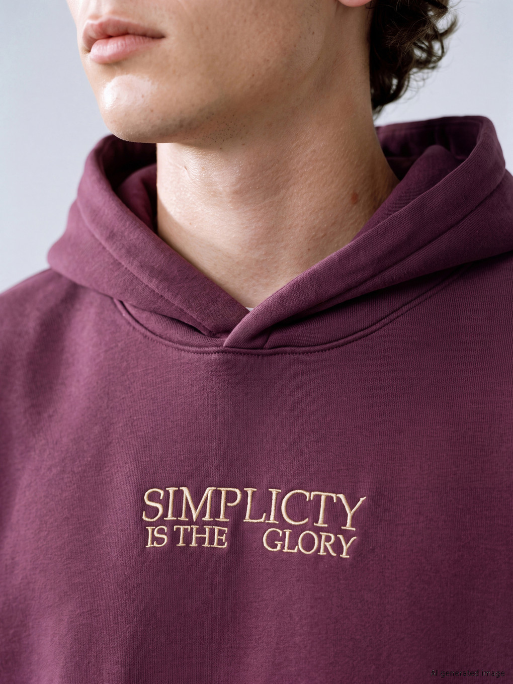 Bordo Nakışlı Erkek Hoodie-2