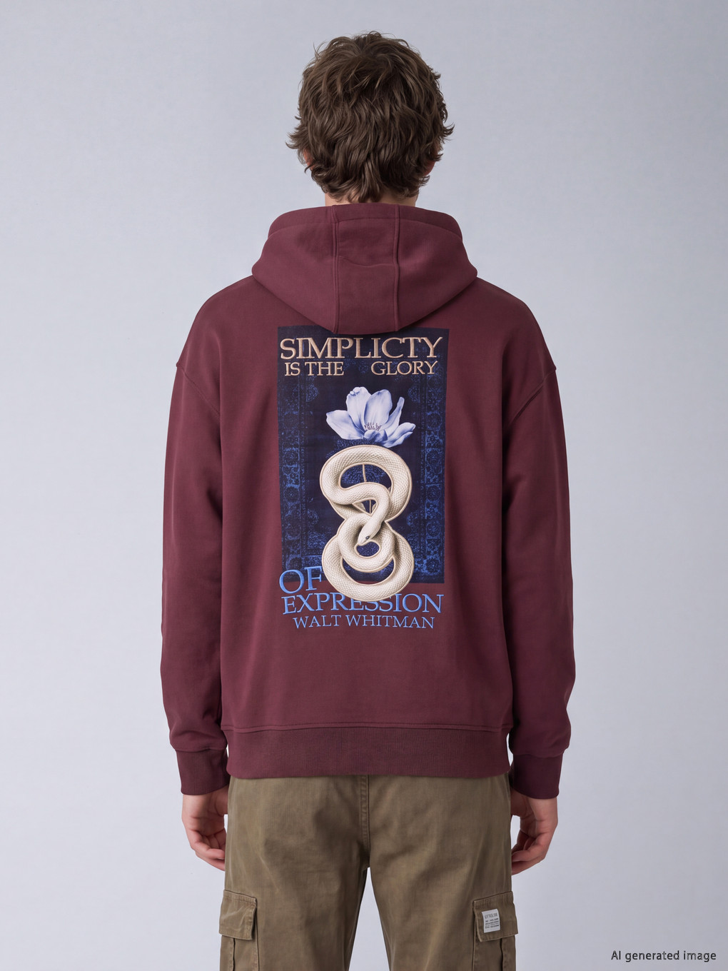 Bordo Nakışlı Erkek Hoodie-3