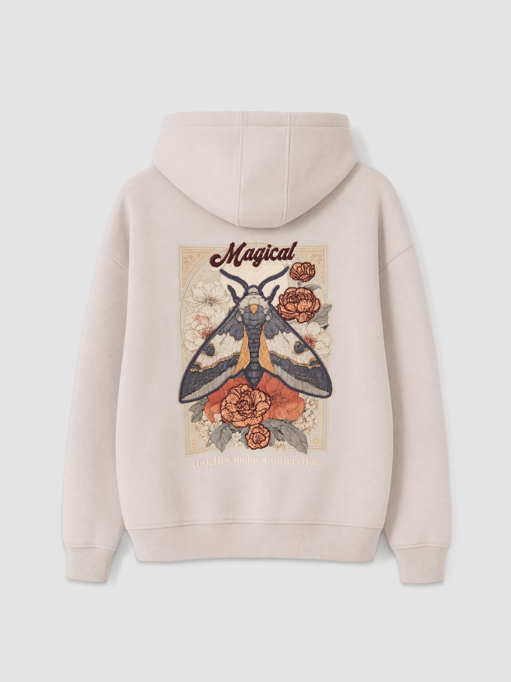 Gri Nakışlı Erkek Hoodie-5