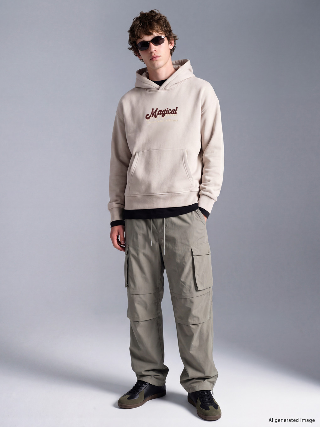 Gri Nakışlı Erkek Hoodie-2