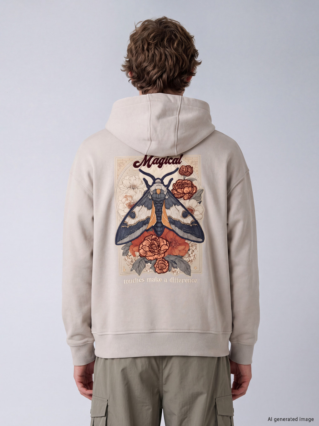 Gri Nakışlı Erkek Hoodie-1