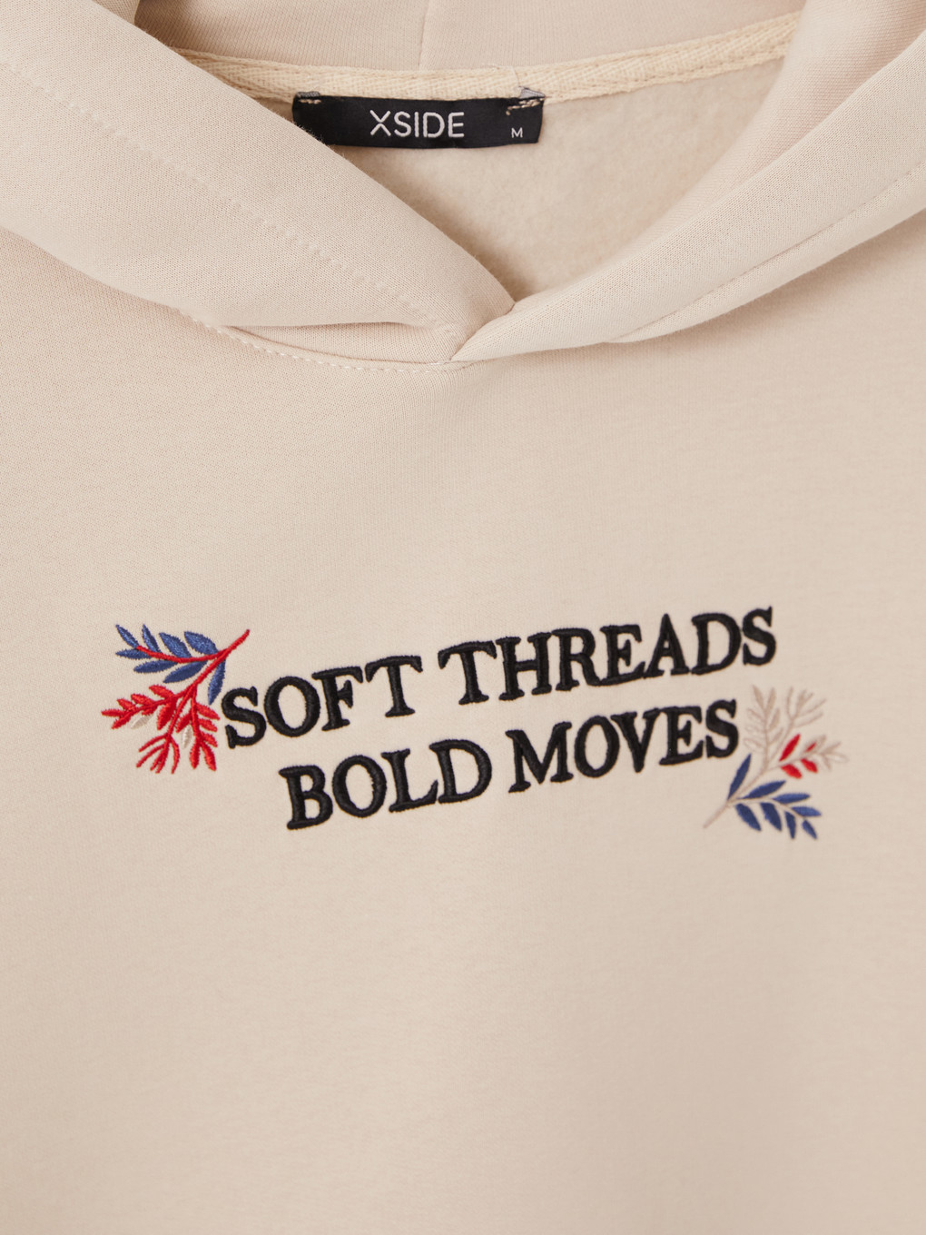 Bej Kapüşonlu Nakışlı Erkek Hoodie-6
