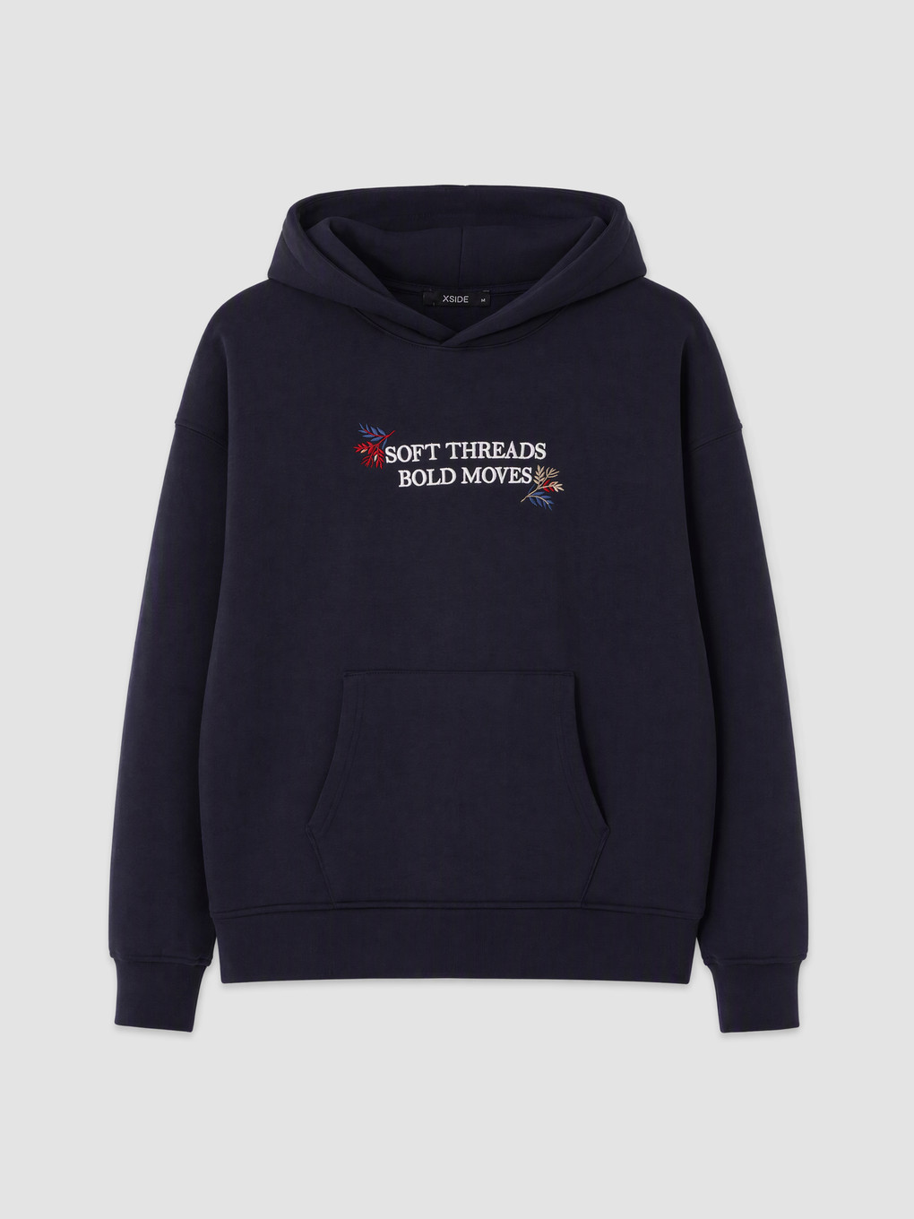 Lacivert Nakışlı Kapüşonlu Erkek Hoodie-4