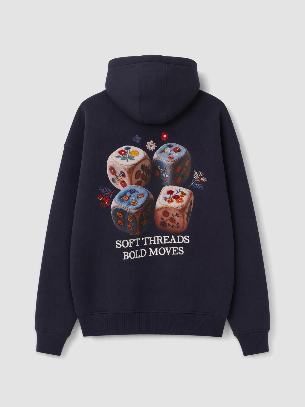 Lacivert Nakışlı Kapüşonlu Erkek Hoodie-5
