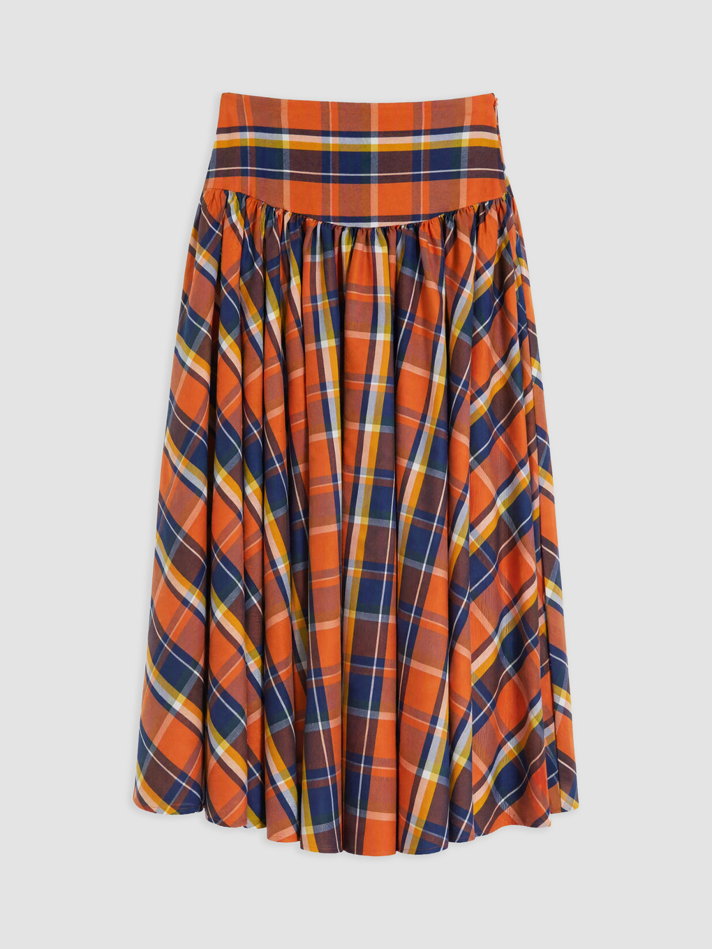 Turuncu Yüksek Bel Ekose Kloş Etek