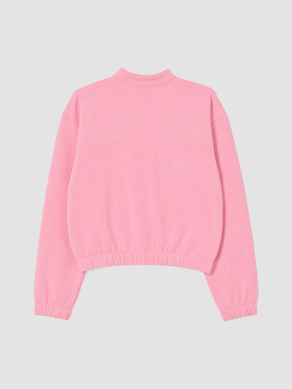 Pembe Kolej Yaka Kalın Fermuarlı Sweatshirt-2